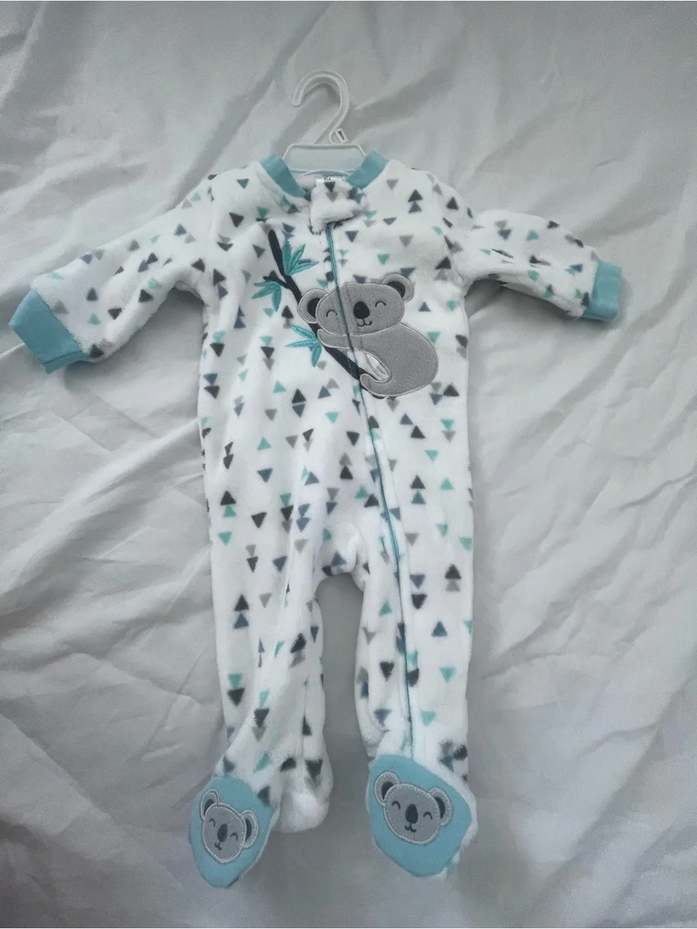 White and Light Blue Koala Fleece One-Piece Footie for Kids
